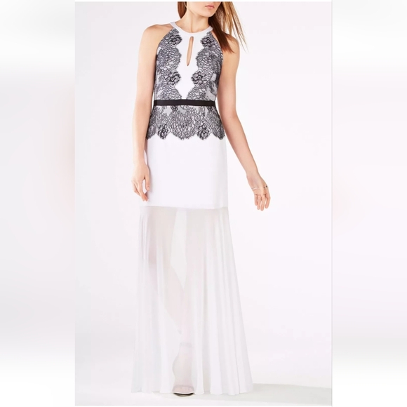 BCBG MaxAzaria Gerogianna Lace Maxi Dress Black & White Size 6 - Picture 4 of 12
